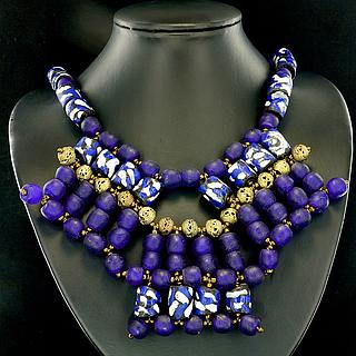 Ghanaian modern necklaces with recycled blue glass beads 05.11.935