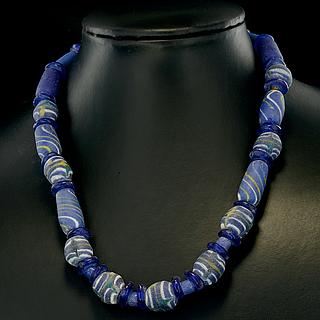 Necklace with blue Ghaneen glass powder beads 05.11.928